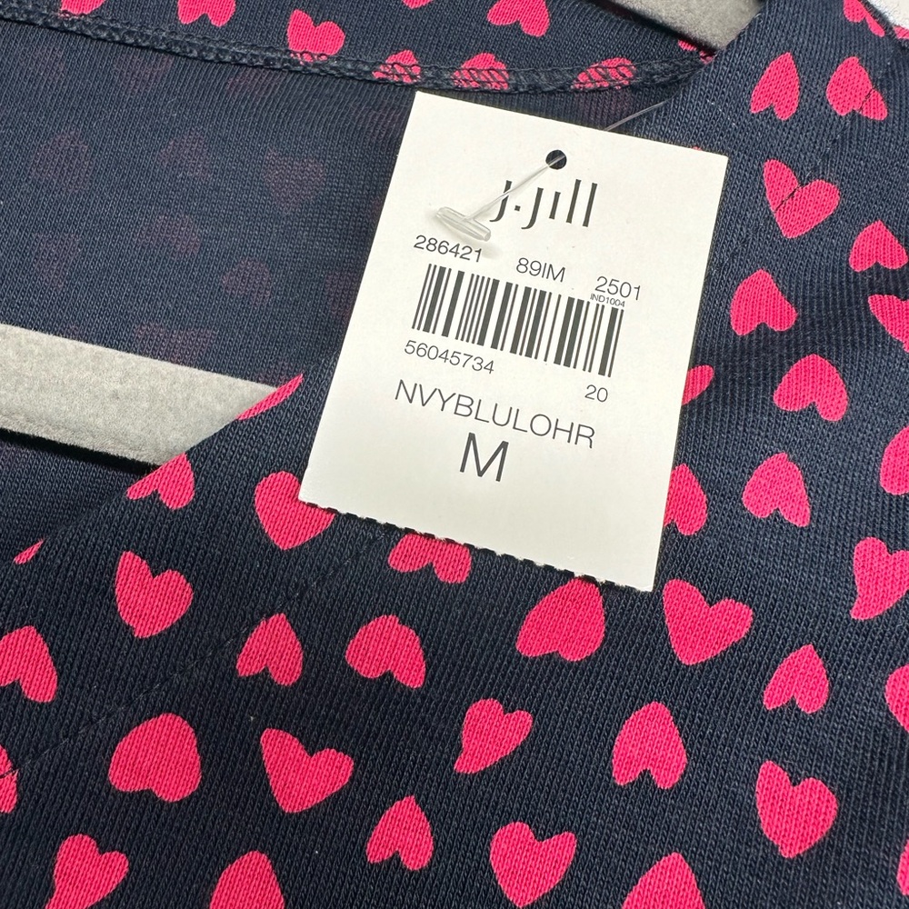 J.JILL Love Collection Navy Red Hearts 3/4 Sleeve Top NWT - Picture 2 of 3